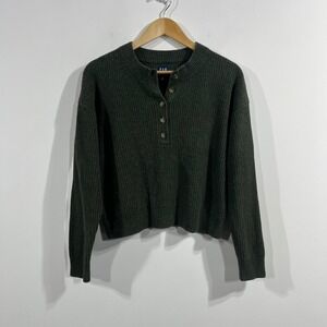 Gap Granola Ribbed Knit Henley Sweater Forest Green Womens Small Y2K Boho Grunge